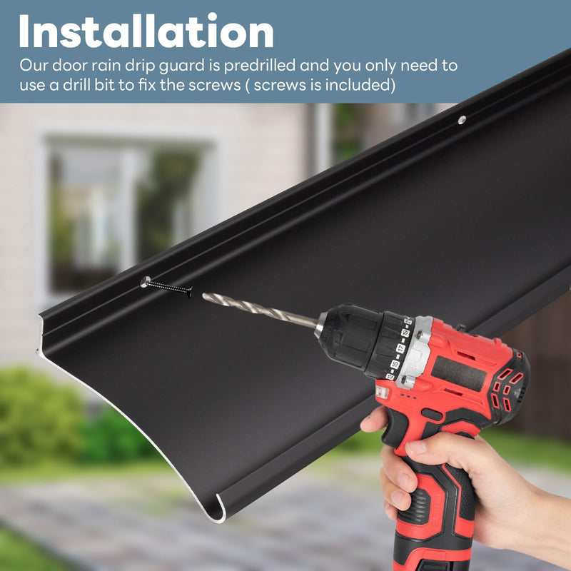 Heavy-Duty Aluminum Door Rain Drip Guard, 4″ Extra-Wide and Thickened Window Door Rain Deflector, Size 52″ Length, 4″ Wide, 0.8″Height (Black) 1 52in-Black