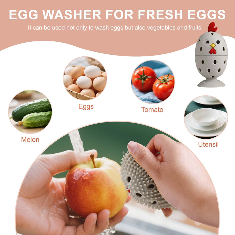 wonlex 4PCS Egg Brush Cleaner Multipurpose Fruit and Vegetable Rotating Scrubber Tool for Fresh Eggs, Reusable Chicken Duck Egg Washer Scrubber (Grey+Yellow) Grey+yellow