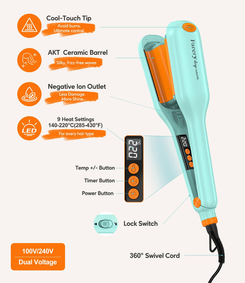 Farery 25MM Hair Waver – Deep Wave Curling Iron with Ionic Technology, Full-Wrap Anti-Scald Design, 3 Even-Heat Barrel, Low Skill Hairstyling, 360° Swivel Cord for Safe & Effortless Beach Waves