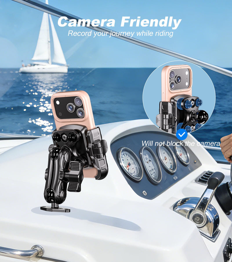 LOKTENWO Phone Mount Holder with Vibration Dampener, Quick Lock Shockproof | No Block Camera Phone Holder, Aluminum AMPS Diamond Base for Car UTV Truck Boat, Fits 5.4"-7.2" Phones