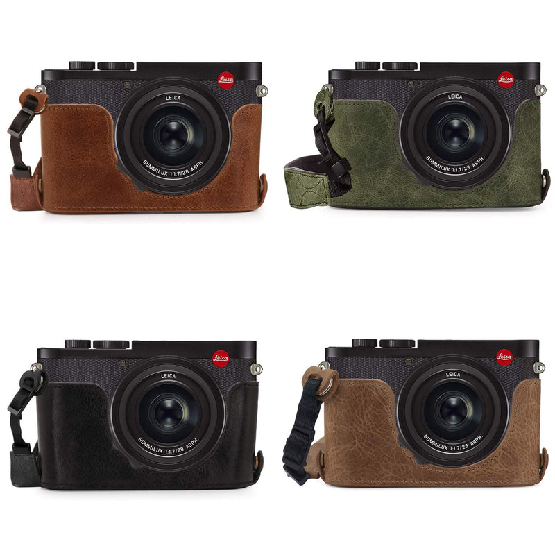 MegaGear MG1721 Ever Ready Genuine Leather Camera Half Case Compatible with Leica Q2 - Green