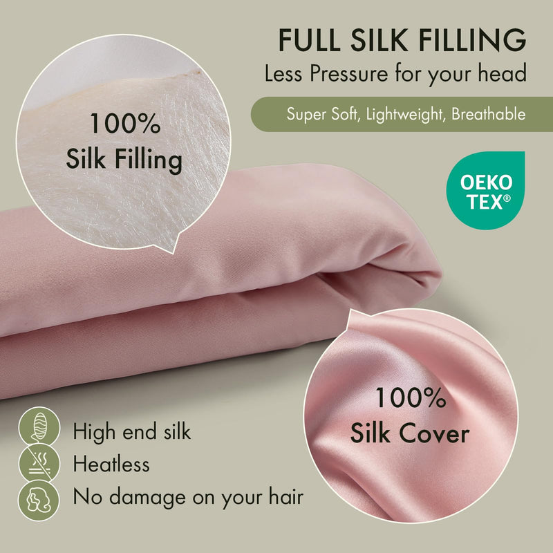 LILYSILK Women 100% Silk Heatless Hair Curler 3pc Set Silk Filled Hair Roller Rods with Adjustable Bowknot Tie Frizz-free Overnight(Rosy Pink) Rosy Pink