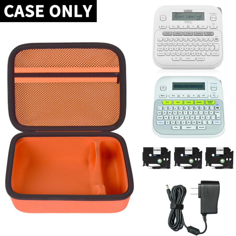 Case Compatible with Brother P-Touch PTD220 210 Home/Office Everyday Label Maker, Storage Holder Carrying Organizer for Label Tapes, AC Adapter, Charging Cables (Box Only) -Orange Orange