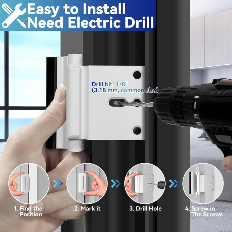 2Pack Door Reinforcement Lock Withstands 800lbs of Force - White Extra Proof Door Lock for Kids Safety Drilling Required,Prevents Unauthorized Entry,Add a Door Security Locks for Home Safety & Privacy 2