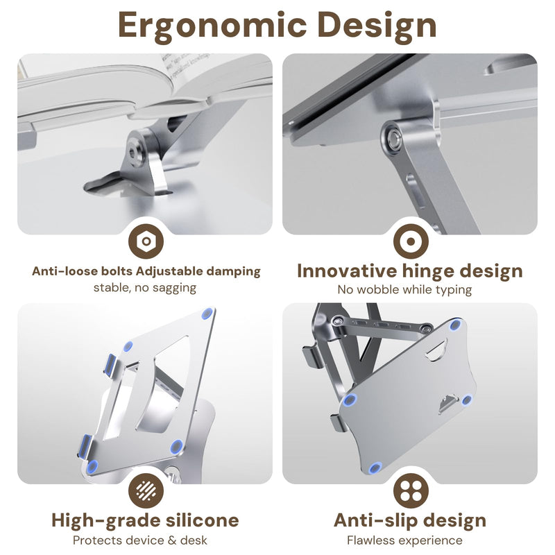 Laptop Stand for Desk – 2.5mm Aluminum Ergonomic Riser, Adjustable Height & Angle, Sturdy Yet Lightweight, Fits 10-17.3 Inch MacBook Pro/Air, Dell XPS, HP,Silver.