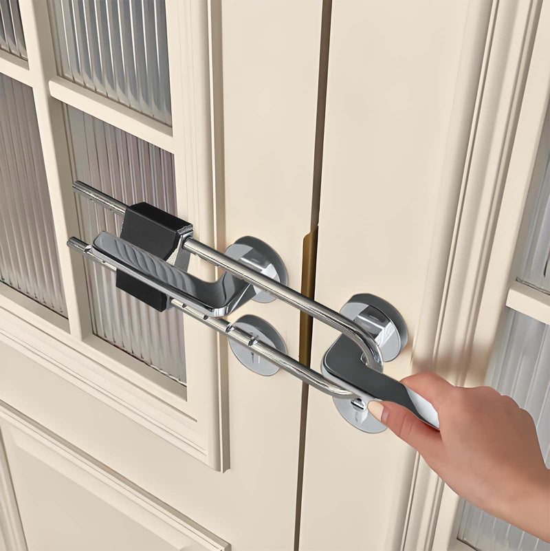 French Door Lock for Double Doors, Adjustable Double Door Lock for Home Security Prevent Kick Ins for Various Knob Width Door Security