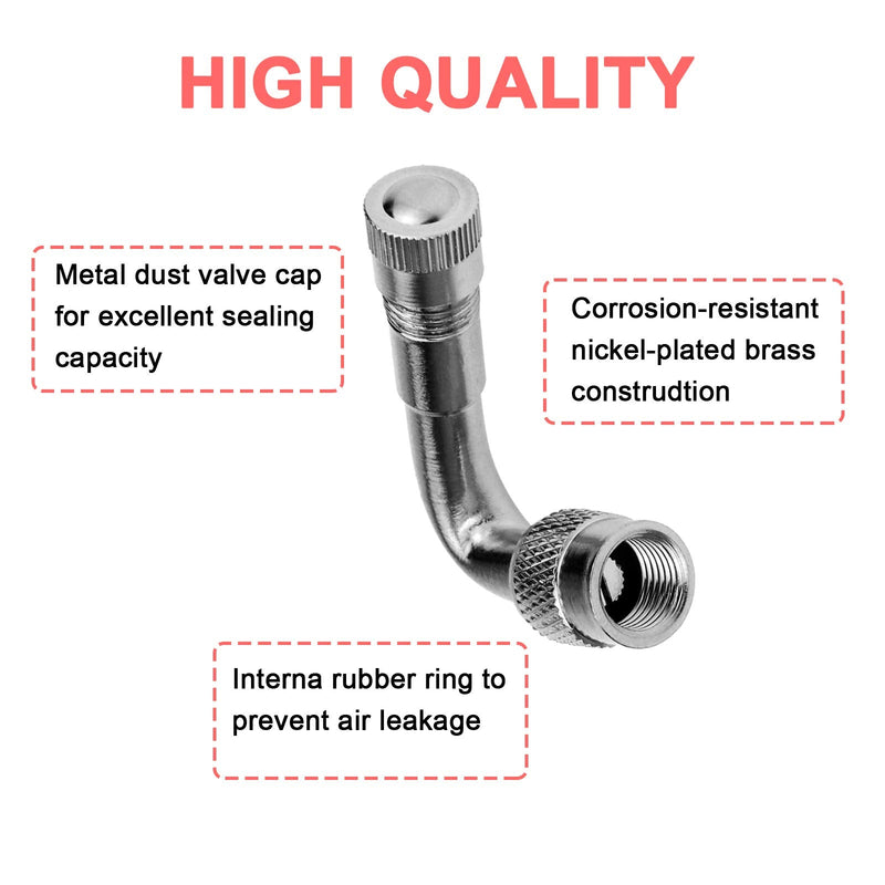 6 PCS 45 Degree 90 Degree 135 Degree Metal Valve Stem Extenders, Universal Valve Stem Extensions Compatible for Dual Wheels Passenger Cars, Stroller, RV, Motorcycles, Bicycles, Trailers 6PCS Silver