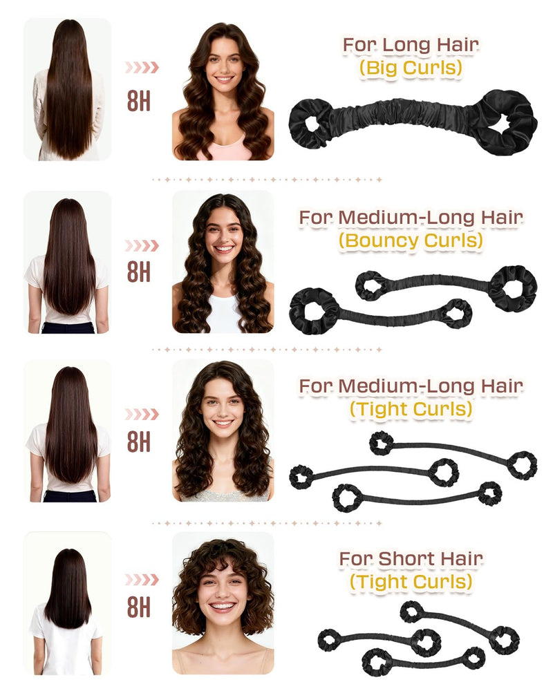 BONNET QUEEN 3 Pack Small Satin Heatless Curlers for Short Hair, Heatless Curls Overnight, No Heat Hair Styling Rod, Damage-Free Small Curls with Built-in Scrunchie, Black 1 count (Pack of 3) Black-Short