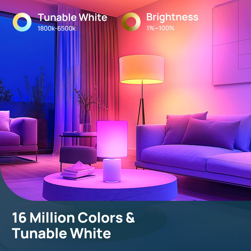 Linkind Smart Light Bulbs, 1600LM (100W Equivalent) A21 Smart Bulb, Compatible with Alexa & Google Home, 14W E26 RGBTW Color Changing Bulb with Music Sync, 2.4GHz Wi-Fi & Bluetooth, 4Pack 4 Pack 100W