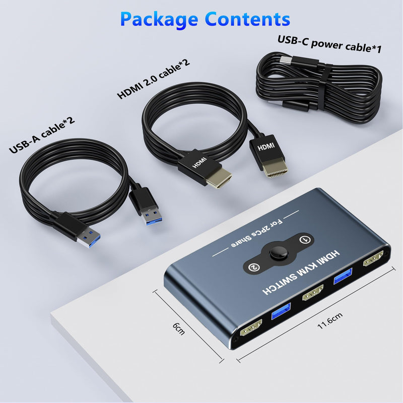 KVM Switch, KVM Switch 1 Monitors 2 Computers, HDMI Switch, 4K@60Hz KVM Switches for 2 Computers Sharing 1 Monitor, 4 USB 3.0 Devices Such as Keyboard, Mouse, Printer, Scanner (Grey) Grey