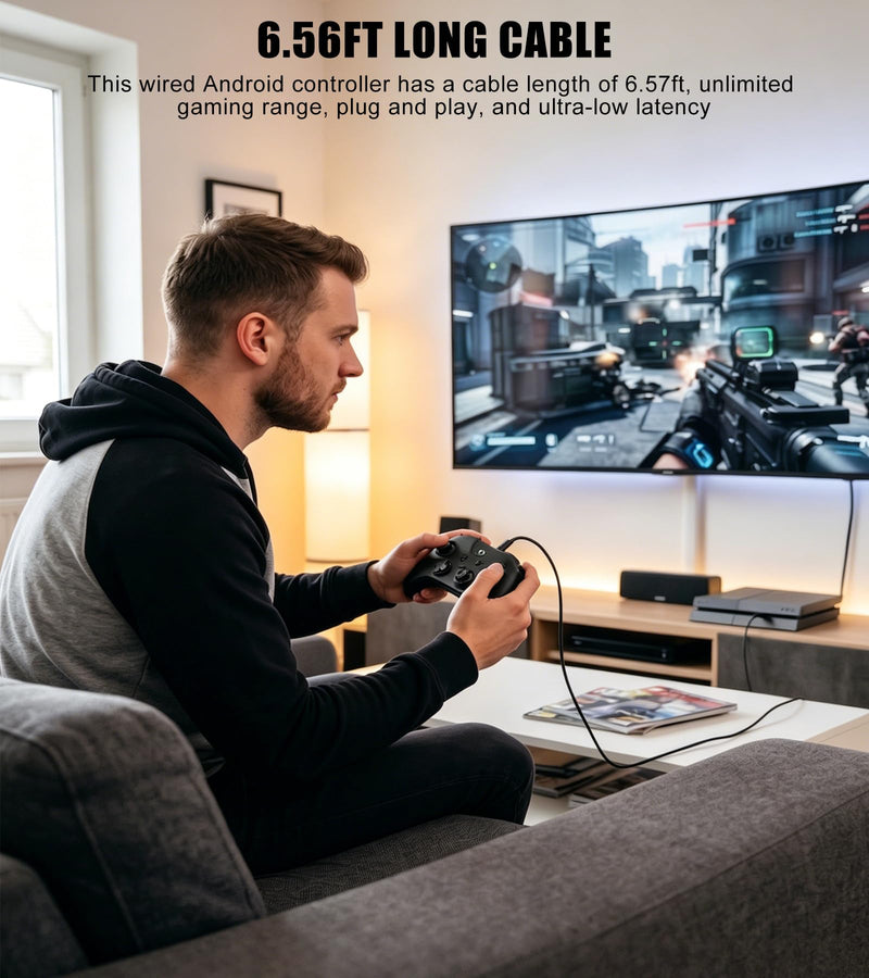 Wired Controller for PC Windows/Android/Tablet/Switch/PS4/PS3, 1000Hz Polling Rate Plug and Play Gaming Gamepad Joystick with USB C Adapter, Dual Motors, Turbo, 6.56ft Cable, Ultra-Low Latency, Black