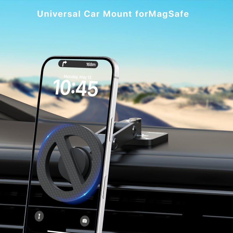 Fits MagSafe Car Mount Magnetic Phone Holder for Dashboard of Cars | All Metal, Nano-Adhesive, Strong Magnets,Flexible 3 Axis, 360° Rotation, Dash Dashboard and Screen For All Phones