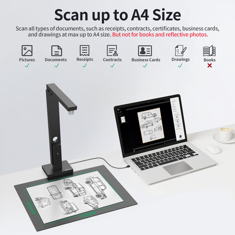 CZUR Lens800 Pro 8MP Portable Document Scanner & Document Camera, Travel-Friendly Mobile PDF Scanner, Capture Size A4, Fast Scan 1s/Page, Easy-to-Use OCR, for Mac & Windows