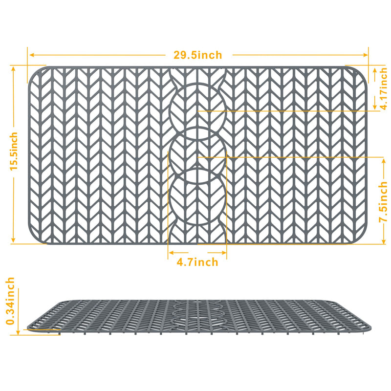 Sink Protectors for Kitchen Sink 16x12 & 18x12 & 19x13 & 24x12.5 & 26x14 & 28x14 & 29.5x15,Silicone kitchen sink mats protector for bottom of farmhouse sink(29.5"x15"Grey) 29.5"x15" Gray
