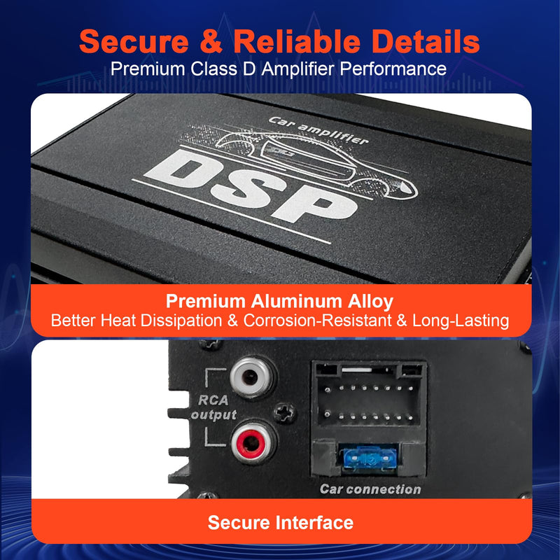 KG AMEMONDORA 12V 4-Channel Class-D Car Audio Compact Amplifier with DSP, High-Performance Universal Fit Audio System, 200W Hardwired Room Electrical Operation, 36V Max Operating Voltage 800W 4-Channel