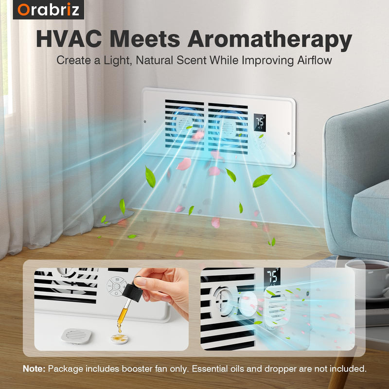 AC Vent Booster Fan 4" x 12" Register, Quiet 10-Speed Register Booster Fan with Thermostat Control, Remote & LCD Display, Aroma Pad Slot, Fixes Hot & Cold Spots in Rooms White 4" x 12"