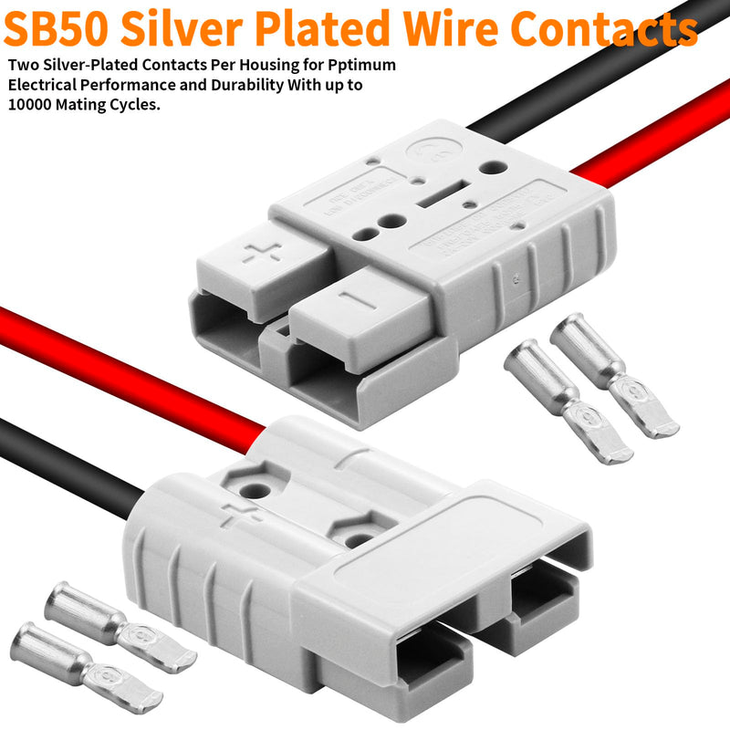 50A-600V Battery Quick Connect/Disconnect with 7/8/10/12 AWG, 6PCS Jumper Cable Plug Connector, Compatible with Anderson Connector for Rescue Winch, Motor Recovery, Winch Trailer, Traction System 50A Grey 6