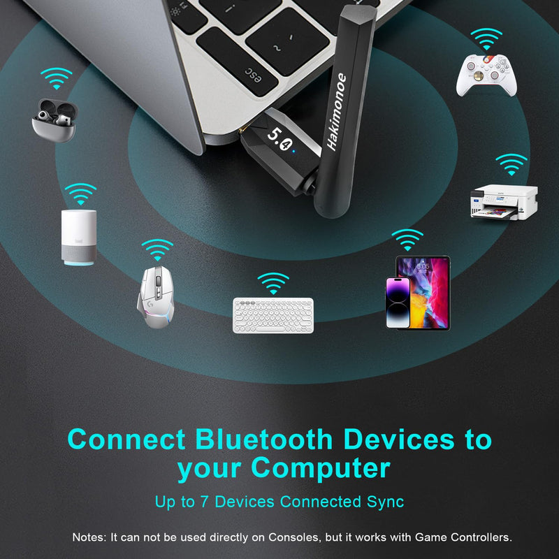 100-150M Long Range Bluetooth 5.4 Adapter for PC, Wireless USB Dongle w/ 5dBi Antenna for Laptop Desktop Windows 11 10 8.1 7, Plug n Play Bluetooth Headphones Headset Speaker Mouse Keyboard Printer