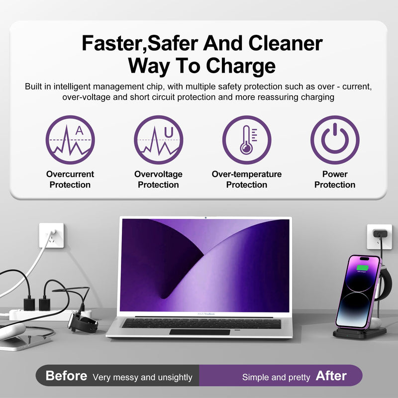 3 in 1 Wireless Charging Station, Fast Wireless Charger for iPhone 17 16 15 14 13 12 Pro Max Plus Air, Charger Stand for iWatch 11 10 9 8 7 6 5 4 3 2 Ultra SE, for Airpods 4 3 2 Pro Purple