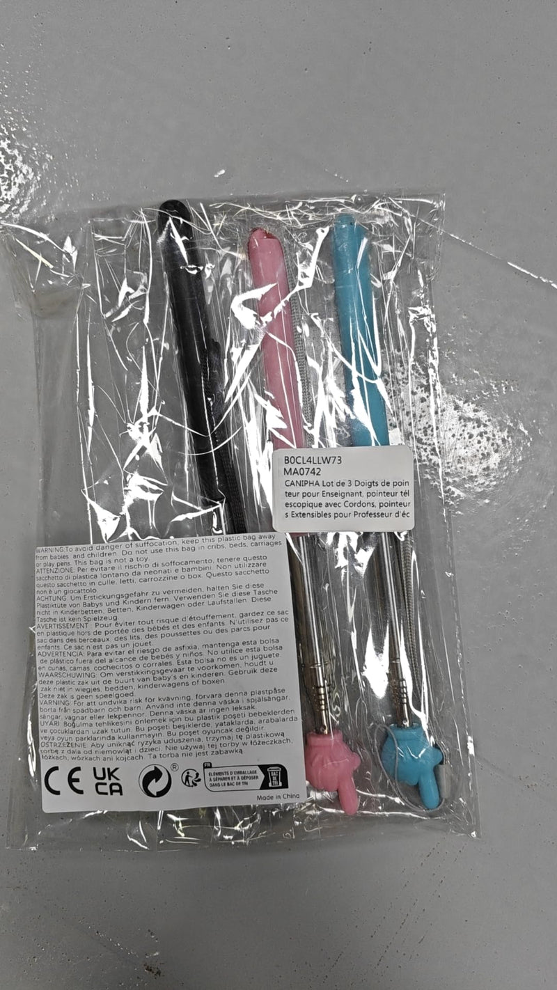 3Pcs Teacher Pointer Finger Telescopic Pointer Stick Hand Pointer with Lanyards, Extendable Pointer Teacher Pointers for Classroom Elementary School Teacher, Classroom Supplies (Black Pink Blue) New 3pcs