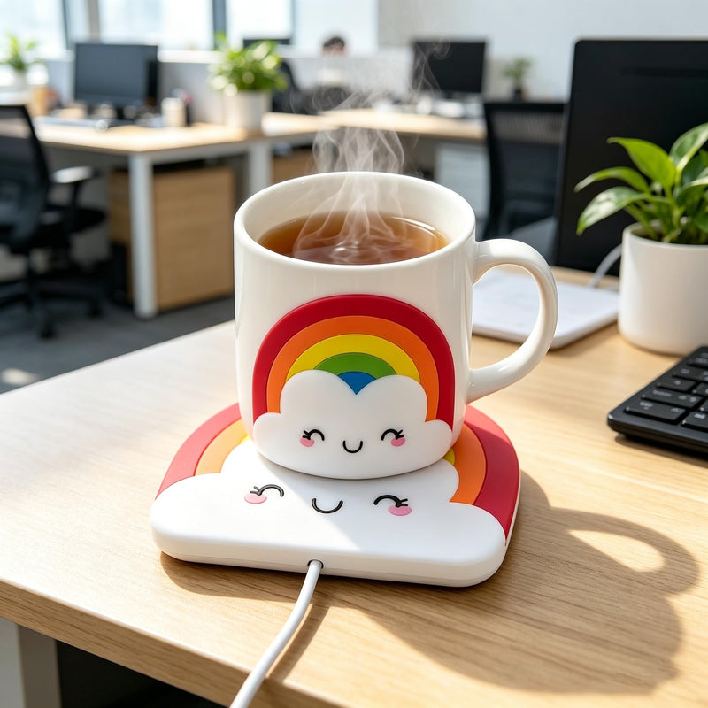 USB Mug Warmer, Cute Rainbow Cloud Silicone Beverage Warmer, Constant Temperature Heating Pad for Desk, Coffee, Tea, Milk, Office and Home Use(Excluding Cups)
