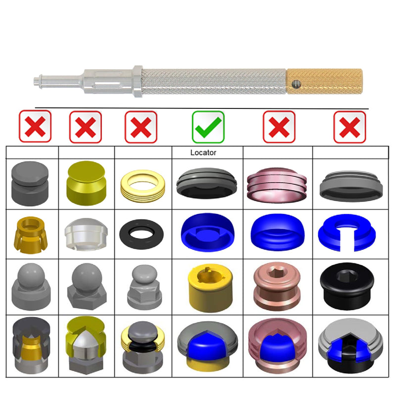Universal Locater Core Tool Retention Caps Insertion Extraction Cap Bar Removal Male Cap (Locator Core Tool - Golden) Locator Core Tool - Golden