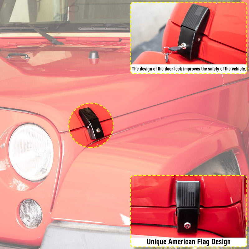 Hood Latches Locking Hood Catch Kit Aluminum Alloy Hood Locks for 2007-2018 Jeep Wrangler JK JKU, for 2018-2025 JL JLU & Jeep Gladiator JT Black A
