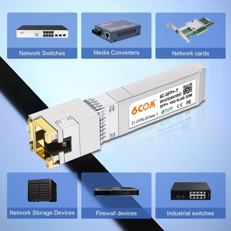 1.25G/2.5G/5G/10GBase-T SFP+ Transceiver, 10G SFP+ to RJ45 Copper Module, CAT.6a/7, up to 30 Meters, for Cisco SFP-10G-T-S, Ubiquiti uacc-cm-rj45-mg, D-Link, Supermicro, MikroTik S+RJ10 and More 10GBase-T: 30m