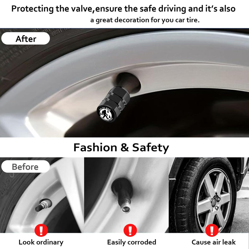 Tire Valve Stem Caps Bigfoot Car Accessories 4-Pack - Aluminum Alloy Rust-Proof Universal Dust Covers Tire Air Cap for Car, SUV, Bike, Motorcycle Bigfoot Gifts for Men Women Black