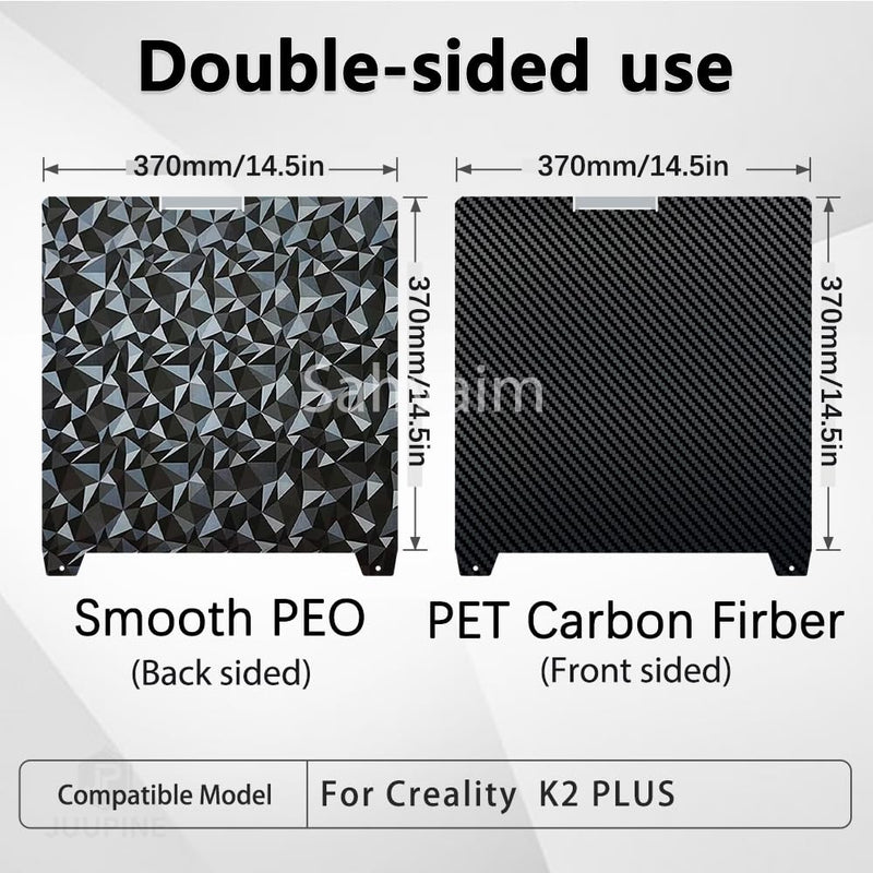 370x370mm K2 Plus Build Plate, Double-Sided PEO PET Build Plate Printing Bed Platform for Creality K2 Plus 3D Printer,Flexible Spring Steel Sheet Without Magnetic Base for Creatily K2 Plus 370x370mm for K2 Plus