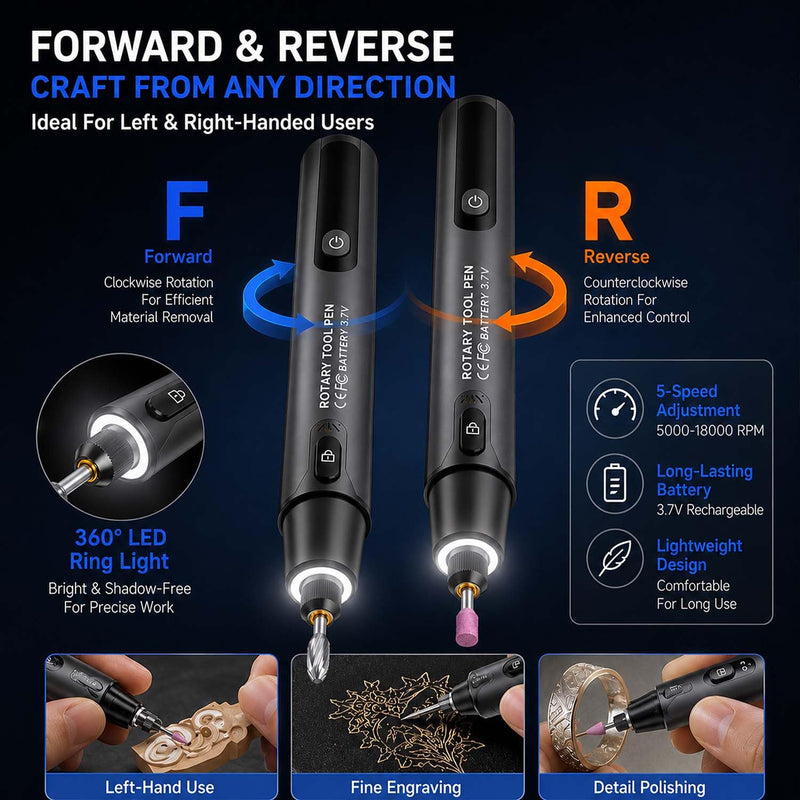 Mini Cordless Rotary Tool, 6-Speed, 3.7V Rechargeable Rotary Tool Kit with 36 Accessories, USB Charging Digital Display Multi-Purpose DIY Tool for Sanding, Polishing, Drilling, Engraving 3d Combo 36PCS