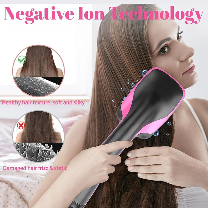 Hair Dryer Brush, 3 in 1 Negative Ion Hair Dryer Hot Air Brush Hair Styling Tool，Straightener Styler Comb Styling Hair for All Hair Types, Can Straighten Blow Dry Smooth Hair (Pink) # Pink