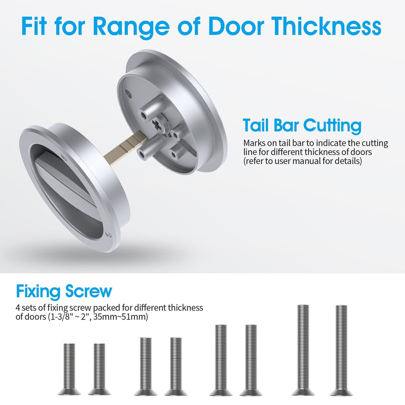 AST Round Pocket Door Lock with Edge Pull, Sturdy Privacy Bifold and Cavity Sliding Door Lock with Flush Pull, Replacement Hardware with Latch, Made of Zinc Alloy, Fingermark Proof, Satin Chrome Satin chrome - Round