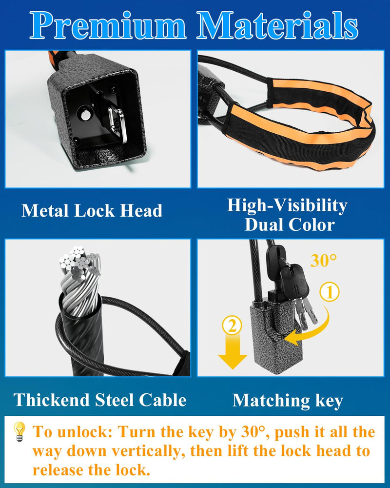 Steering Wheel Lock, Seat Belt Lock, Anti Theft Car Device with 3 Keys | Universal Car Lock with Waterproof Reflective Strip, Max 17 Inch Length for Vehicle, Truck,SUV,Golf Cart, RV and Van (Yellow) Orange-Metal Shell