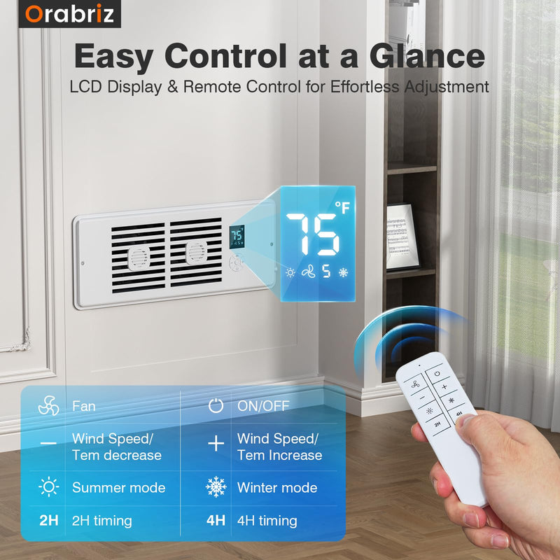 AC Vent Booster Fan 4" x 12" Register, Quiet 10-Speed Register Booster Fan with Thermostat Control, Remote & LCD Display, Aroma Pad Slot, Fixes Hot & Cold Spots in Rooms White 4" x 12"