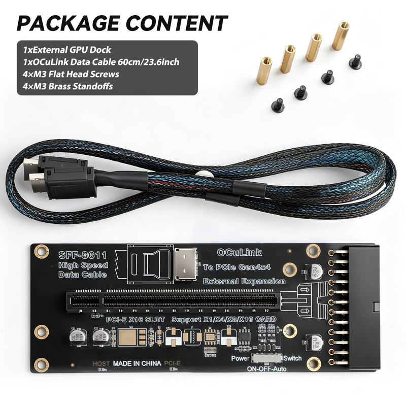 OCuLink eGPU Dock | PCIe 4.0 x4 64Gbps Bandwidth,SFF-8612 to PCIe x16 Adapter, with Oculink Cable 60cm, for NUC, MINI PC,Graphics Cards