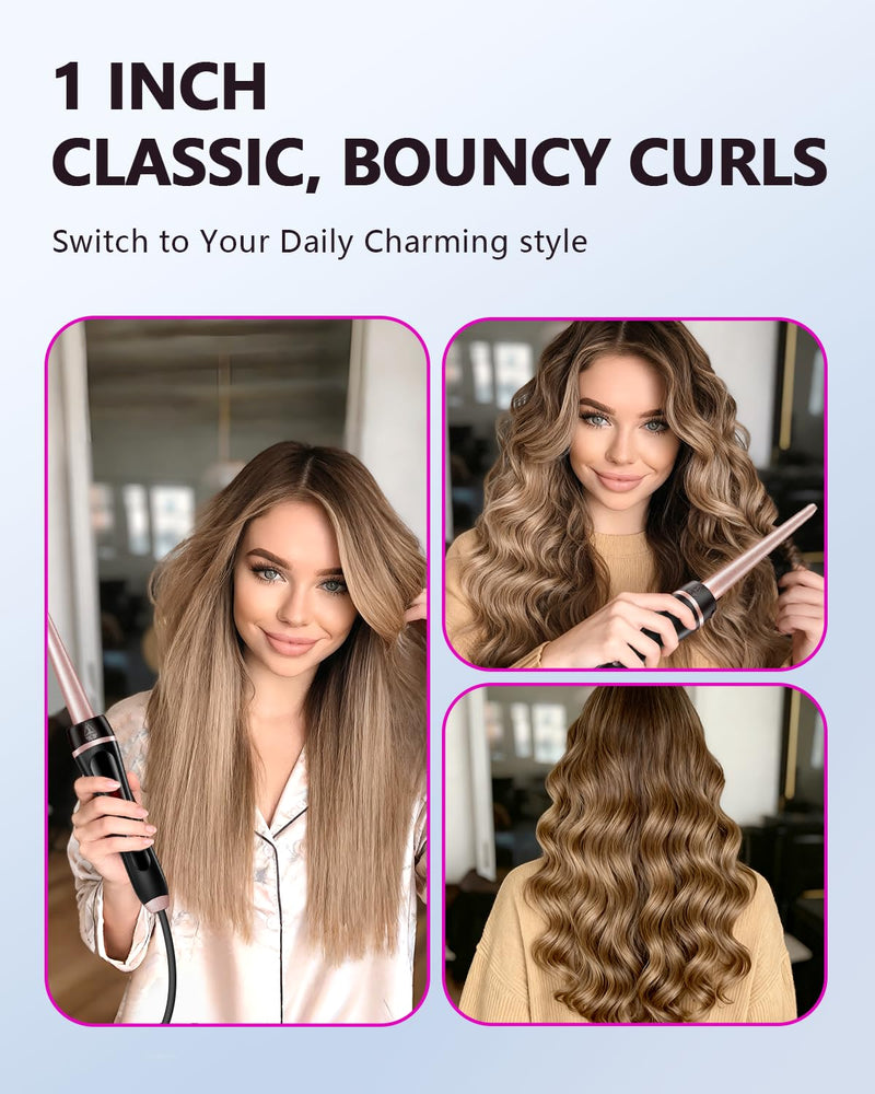 5 in 1 Curling Iron, Curling Wand Set with Thermal Brush Flat Iron Hair Straightener Interchangeable Ceramic Barrels (0.35"-1.25") Instant Heat Up for Waves Dual Voltage Hair Curler, Gifts for Women