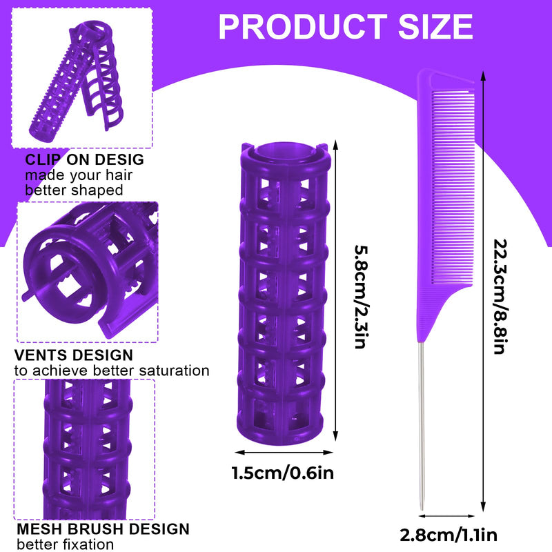 28 Pcs Small Size Plastic Hair Rollers, 0.6 Inch Hair Rollers for Women with Steel Rat-tail Comb, Heatless Snap on Roller for Hairs, Short Thin Fine Hairstyling Tools (Purple)