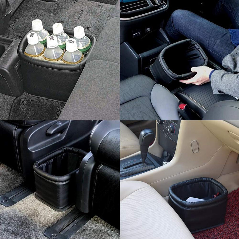 Leather Car Trash Can, Luxury Car Organizer, Leakproof Garbage Can for Car and Trucks Black