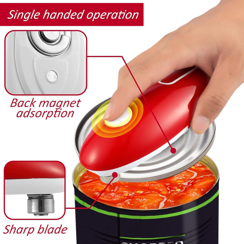 Electric Can Opener, One Touch Hand Free Tin Opener Electric Can Openers for Arthritis Hands Can Openers with One Touch Switch Kitchen Old Man Restaurant Chef's Best Choice-Powerful Safe & Easy Red