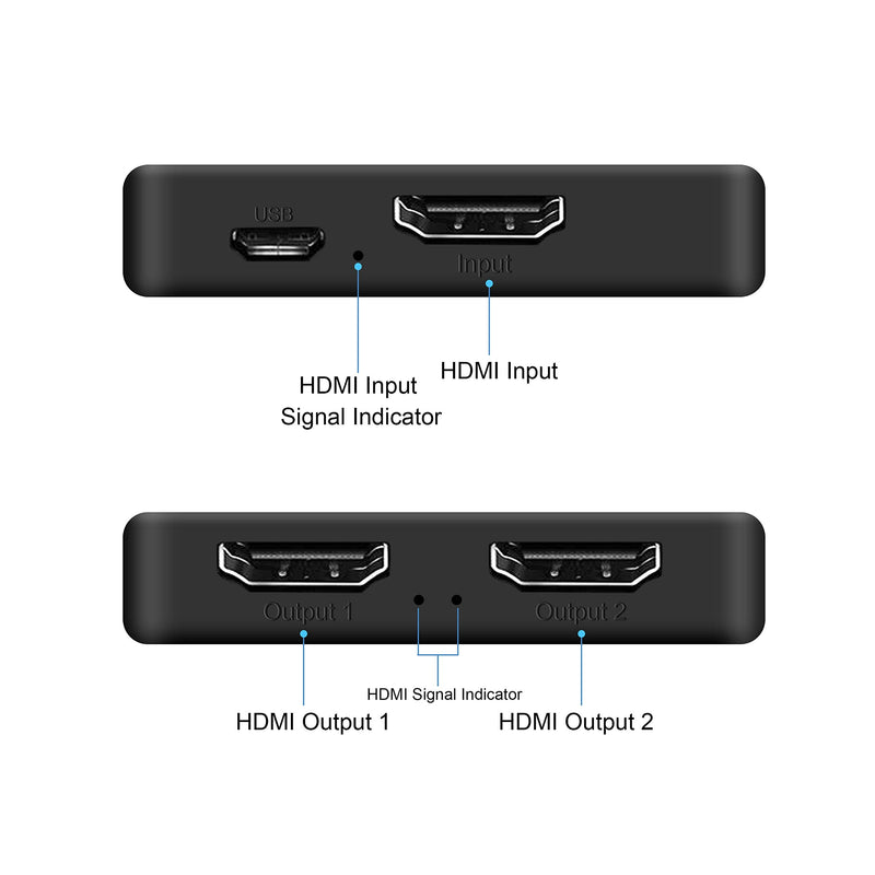 HDMI Splitter 4K@60Hz, avedio links HDMI Splitter 1 in 2 Out, HDMI Splitter for Dual Monitors Only Duplicate/Mirror Screens, Support HDMI2.0b, HDCP2.2, 18.5Gbps, Auto Scaling, Full HD 1080P 3D 1x2 4K@60Hz