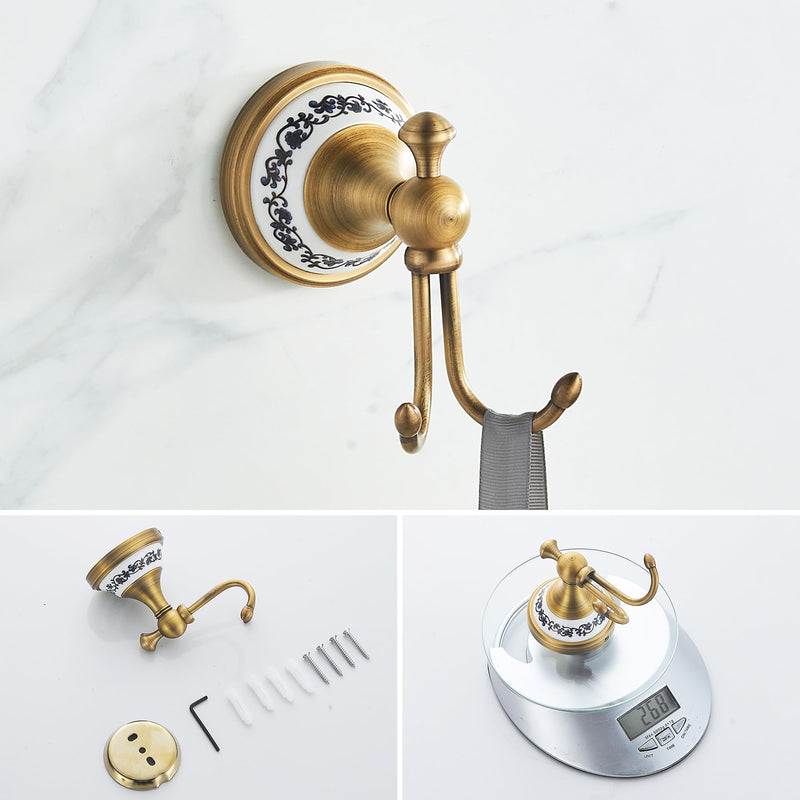 Antique Bronze Brass Bath Towel Hooks, Wall Mounted Bathroom Hardware Accessories,Porcelain Design Robe Hooks