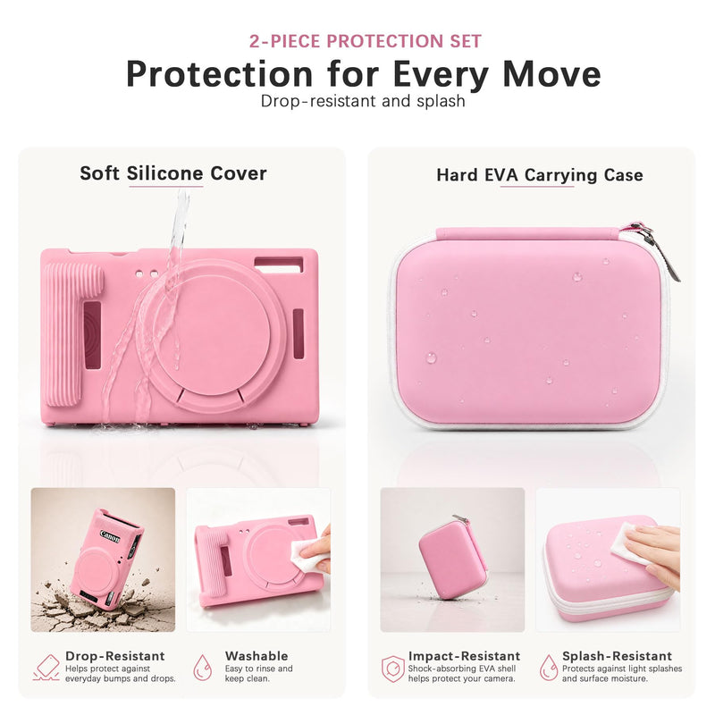 Case for Canon PowerShot ELPH 360 HS A/360 HS/360/650 Digital Camera | Canon PowerShot ELPH 360 HS A/ 360 HS/ 360/ XY 650 Hard Carrying Case + Soft Silicone Cover with Removable Lens Cover, Pink