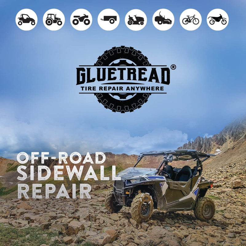 GlueTread SxS UTV Tire Sidewall Repair Kit | Emergency Tire Repair No Need to Remove Tire | Off-Road Sidewall Tire Repair Kit | Improved Rubber Formula No Accelerator Needed 10 Minutes Curing Time
