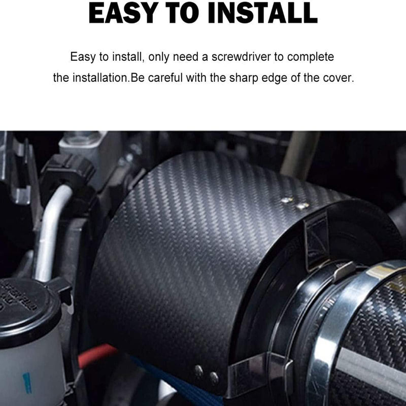 RULLINE Universal Air Intake Filter Cover Heat Shield Stainless Steel Carbon Fiber Cover compatible with 2.5-3.5" Cone Filter