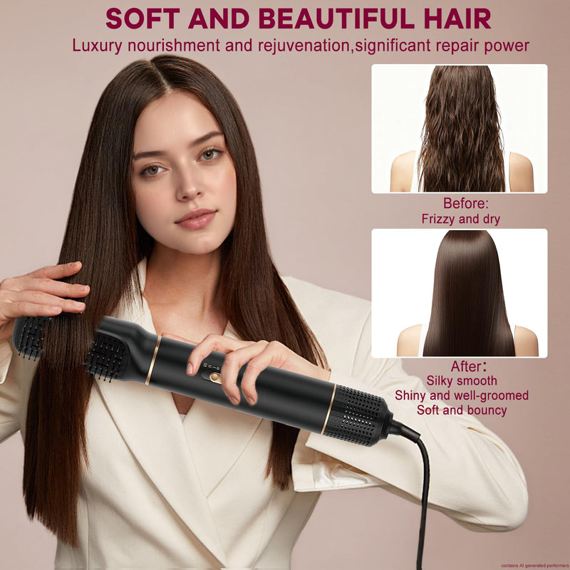 Dryhsip 5 in 1 Hot Air Styler, Multifunctional Hair Dryer Brush, Detachable Styling Tools with Curler, Straightener, Volumizer, Portable Lightweight Hairdryer for All Hair Types (Ink) Ink