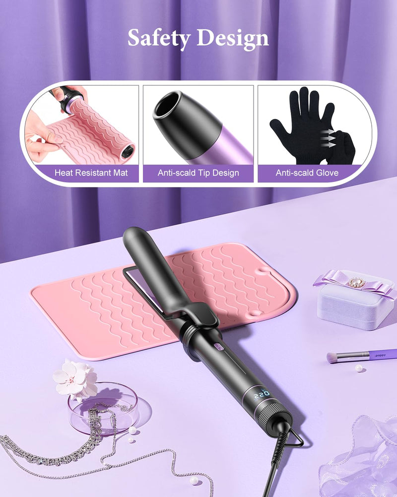 BESTOPE PRO 5 in 1 Curling Wand Set, Ceramic Interchangeable Barrels with Thermal Brush & Straightener, 13 Temp LED Display, Heat Resistant Accessory Kit Purple