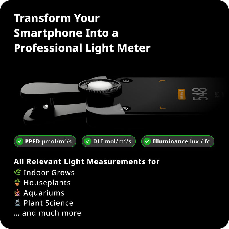 Lightray Mobile Light- and PAR Meter | Smartphone-Based PPFD, DLI, Illuminance Meter with Photone App