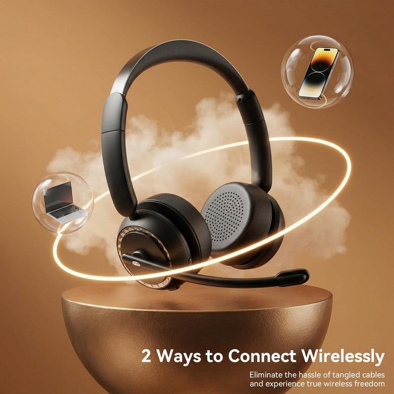 Wireless Headset with Mic for Clear Work Calls, Bluetooth 5.2 Headset with Noise Cancelling Microphone & Mute Button, 40H Talk Time for Zoom Teams, Home Office, PC Mac Laptop Phone (Glossy Black) Glossy Black