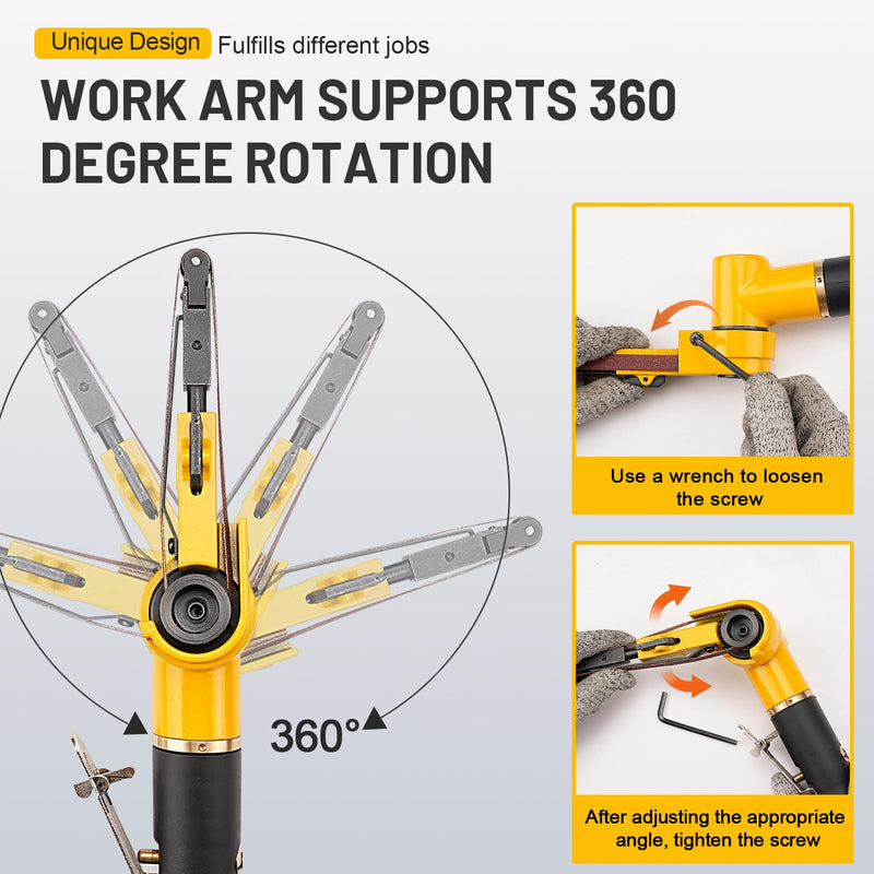 3/8" Pneumatic Belt Sander Set - 14pcs Belts, Grit 60/80/120, Mini Air Belt Grinder for Aluminium, Iron, Steel Metal Polishing